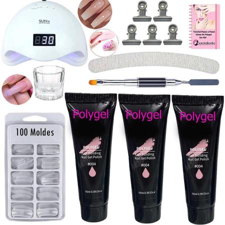 Imagem de Kit Polygel Led Uv Unhas Gel Selante Molde F1 Lixa Pincel