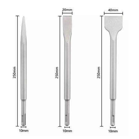 Imagem de Kit Ponteiro E Talhadeira Encaixe Sds Plus Para Makita Bosch/dewalt 250mm 3 peças