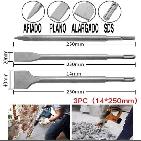 Imagem de Kit Ponteiro E Talhadeira Encaixe Sds Plus Para Makita Bosch/dewalt 250mm 3 peças