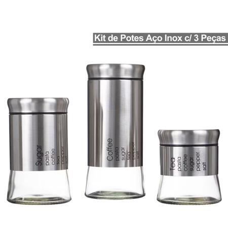 Imagem de Kit Porta Condimentos Aço Inox e vidro Mantimentos