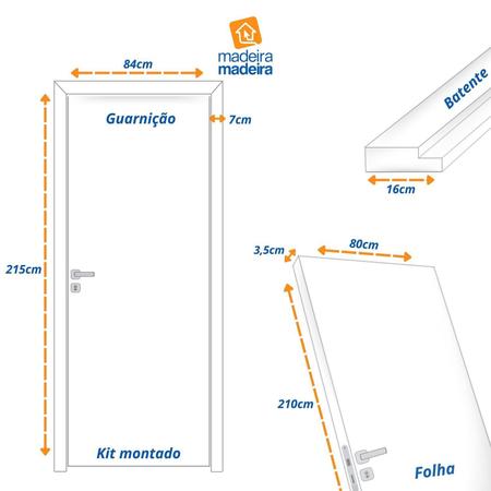 Imagem de Kit Porta de Madeira Lisa 215x84cm Batente 16cm Mdf Ultra Mgm Ipê