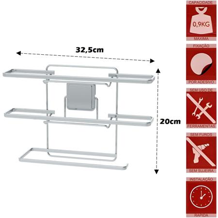 Imagem de Kit Porta Detergente Sabão Esponja Adesivo Suporte Rolo Papel Toalha Pvc Alumínio Cromado - Future