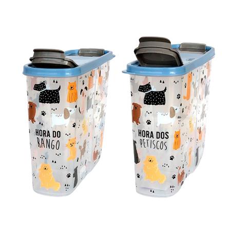 Imagem de Kit porta ração com tampa e garrafa de água com compartimento pet portátil pote cachorro gato viagem