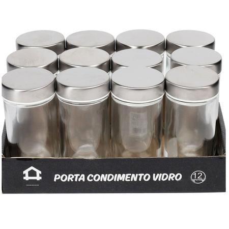 Imagem de Kit Porta Temperos com 12 Potes vidro tampa Inox 80ml