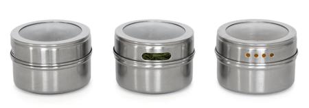 Imagem de Kit Porta Temperos Condimentos Magnético Com Imã Inox 6 Potes Com Tampa Transparente + Suporte Inclinado