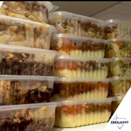 Imagem de Kit pote retangular marmita guardar alimentos 500ml c/24und freezer microondas