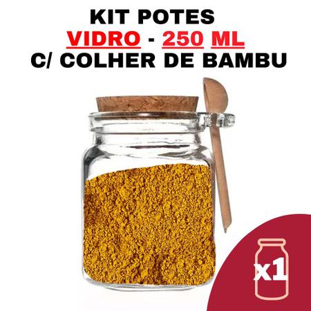 Imagem de Kit Potes de Temperos Condimentos De Vidro Com Colher em Bambu Para Cozinha 250ml -  Pote de Tempero - Frasco de Tempero