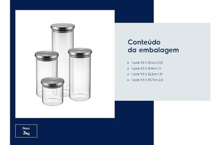 Imagem de Kit Potes de Vidro Porta Mantimentos Herméticos Electrolux tampa inox  - 4 Unidades