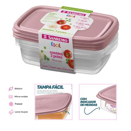 Imagem de Kit Potes Plástico Com 3 Peças Sanremo 785ml Cozinha