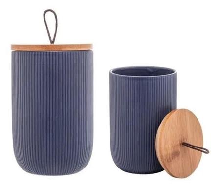Kit Potiche Decorativo De Cerâmica Com Tampa De Bambu F7156 - Lyor Imagem de Kit Potiche Decorativo De Cerâmica Com Tampa De Bambu F7156