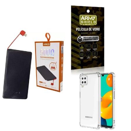 Kit Power Bank 5.000Mah + Capinha Samsung M32 + Película 3D - Armyshield Imagem de Kit Power Bank 5.000Mah + Capinha Samsung M32 + Película 3D