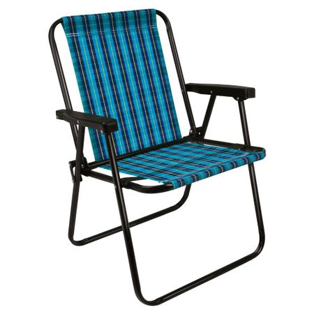 Imagem de Kit Praia 4 Cadeiras Xadrez Azul + Carrinho de Praia Azul  Mor 