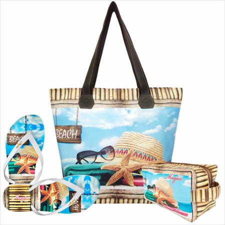 Imagem de Kit Praia Feminino Estrela-do-Mar com Bolsa, Necessaire e Chinelo, Magicc