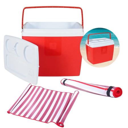 Imagem de Kit Praia Vermelho com 1 Esteira 1,80 M + Caixa Termica Cooler 19 L  Bel 