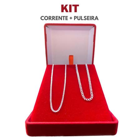 Imagem de Kit Prata 925 Masculina Grumet 70Cm + Pulseira Italiana 925