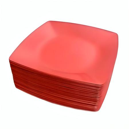 Imagem de Kit Prato Quadrado Vermelho 10 Unidades Plástico Resistente