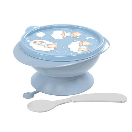 Imagem de Kit Prato Térmico Infantil Tigela com Ventosa Pote Papinha Caneca Trio Porta Chupeta Urso Baby