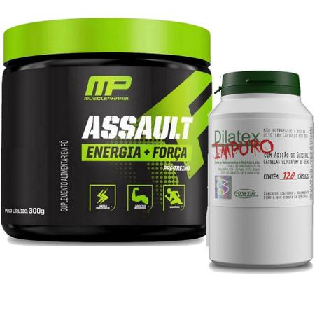 Imagem de Kit Pré Treino Assault - (300g) - Muscle Pharm + Dilatex Impuro (120 Caps) - Power Supplements