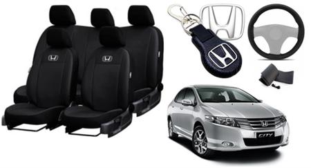 Imagem de Kit Premium Sofisticado Couro Bancos Honda City 2009-2016 + Volante + Chaveiro