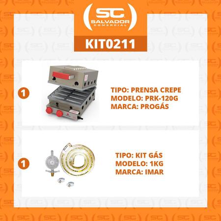 Imagem de KIT - Prensa a Gás Crepes Suiço 12 Cavidades PRK-120G + Kit Gás - Progás
