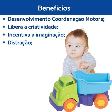 Imagem de Kit Presente Brinquedo 2 Caminhões Articulado Betoneira e Caçamba  Menino 2 Anos Presente Carrinho Caminhão Infantil