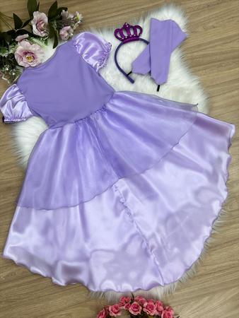 Fantasia Vestido Princesa Sofia Luxo Infantil Com Luvas