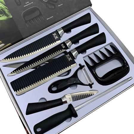 Imagem de Kit Profissional De Facas Conjunto Completo Para Churrasco Com 8 Peças Antiaderente Fio De Navalha