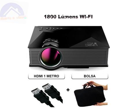 Imagem de Kit Projetor Datashow Hdmi Telão 16:4 1800 Lumens Wifi Uc68