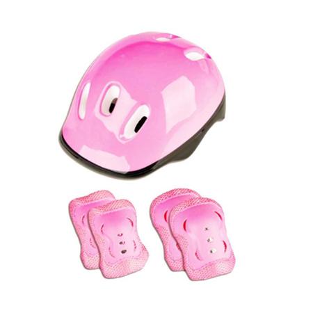 Imagem de Kit Proteção Capacete Cotoveleira E Joelheira Infantil Rosa 