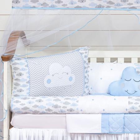 Imagem de Kit Protetor Berço Americano Nuvem Rolinho Azul Menino 12 Peças - Chuva de Amor Baby