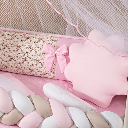 Imagem de Kit Protetor Berço Trança Completo Laço Menina Doce Baby Rosa + Ninho Trança 15 peças