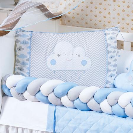 Imagem de Kit Protetor Berço Trançado Completo Chuva de Amor Nuvem Azul + Tapete Nuvem Azul 13 peças