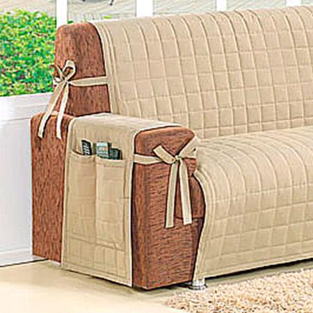 Kit Protetor de Sofá 3 e 2 Lugares Bege com Laço Decorativo - Moda Casa Enxovais Imagem de Kit Protetor de Sofá 3 e 2 Lugares Bege com Laço Decorativo