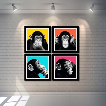 Kit Quadros Decorativos Macaco Engraçado Moderno em Promoção na
