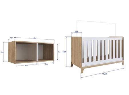 Imagem de Kit Quarto Infantil Berço Para Bebê 3 em 1 Cômoda 4 Gavetas Roupeiro 3 Portas Nicho Branco e Marrom