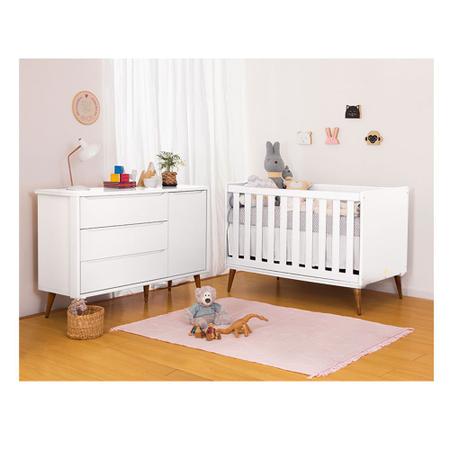 Imagem de Kit Quarto Infantil Theo Branco Fosco - Berço + Cômoda com Porta