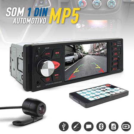 Imagem de Kit Rádio C/ Tela + Câmera de Ré 1 Din Mitsubishi Lancer 2012 2013 2014 2015 Bluetooth Pen Drive Cartão SD Entrada Auxiliar