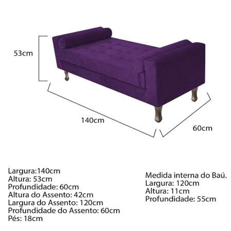 Imagem de Kit Recamier Sofá Calçadeira Divã Félix 140 cm e Cabeceira Estofada Lady 140 cm Para Cama Box Casal Suede Roxo - AM Decor