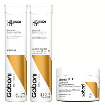 Imagem de Kit Reconstrução Instantânea Shampoo + Condicionador Leave-in (2 em 1) + Máscara 250g Ultimate UTI Gaboni Professional