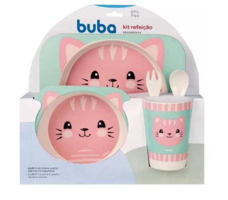 Imagem de Kit Refeicao Infantil  Bambu Gatinho Buba Rosa 5 Pecas