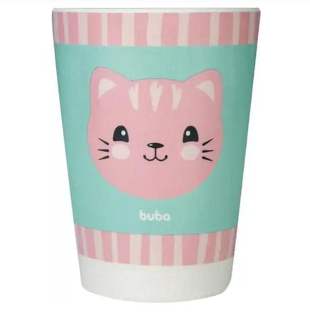 Imagem de Kit Refeicao Infantil  Bambu Gatinho Buba Rosa 5 Pecas