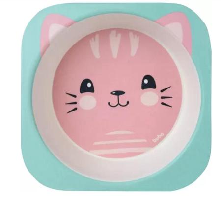 Imagem de Kit Refeicao Infantil  Bambu Gatinho Buba Rosa 5 Pecas