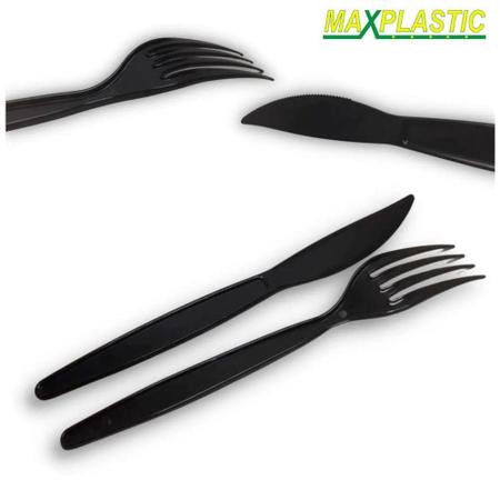 Kit Refeição Reforçado Garfo + Faca Sachê Embalados Preto Maxplastic - 50 Pares Imagem de Kit Refeição Reforçado Garfo + Faca Sachê Embalados Preto Maxplastic - 50 Pares