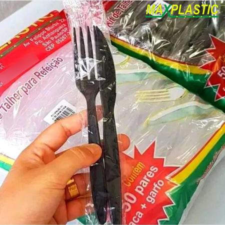 Kit Refeição Reforçado Garfo + Faca Sachê Embalados Preto