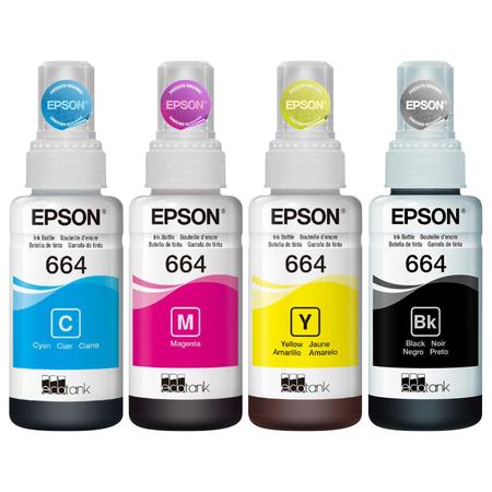 Imagem de Kit Refis de Tinta 04 Cores Originais Epson T664 P/ L121 L200 L220 L300 L310 L355 L365 L375 L395 L396 L455 L475 L555