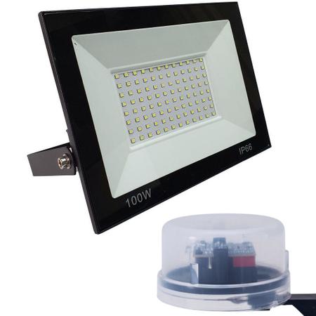 Imagem de Kit Refletor LED 100w IP67 e Sensor Time e Fotocélula Externo