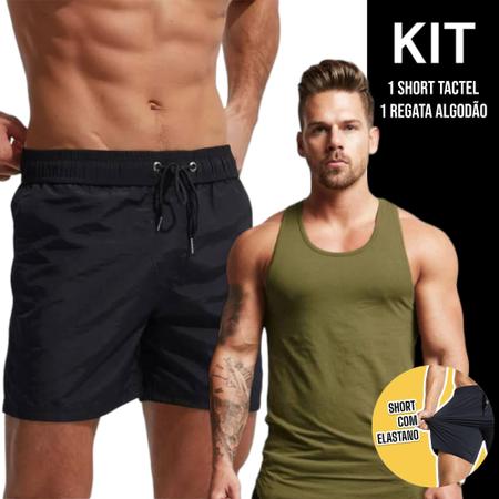 Imagem de Kit Regata Academia Fitness Masculina Corrida ALGODÃO + Shorts Tactel ELASTANO 713