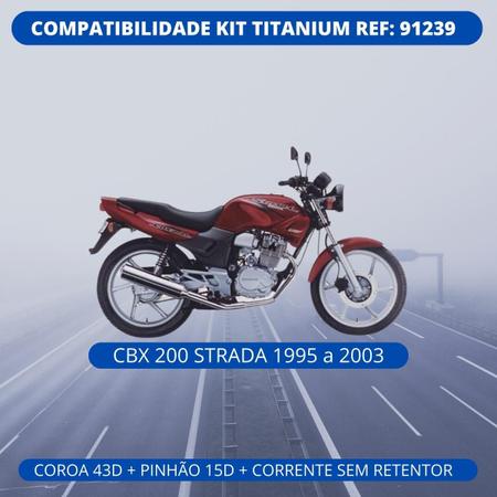 Imagem de Kit Relação Titanium Tração Transmissão Projeção Carburada Injetada Reforçada HONDA CBX 200 STRADA 1995 a 2003