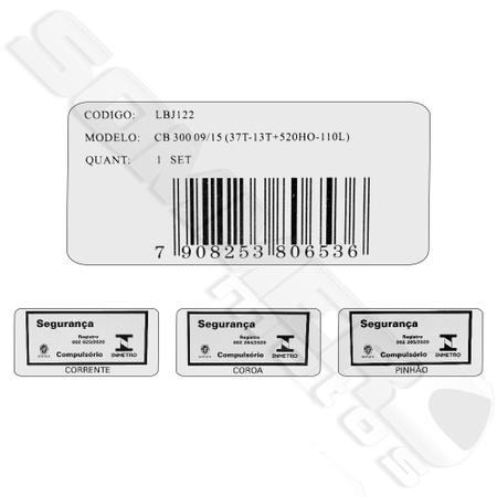 Imagem de Kit Relação Transmissão CB 300 2008 a 2016 Aço 1045 Com Retentor Lbj