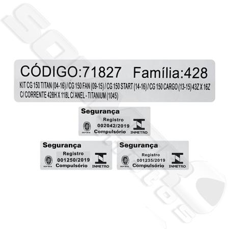 Imagem de Kit Relação Transmissão Cg Titan-Fan-Start-Cargo-Job 150 2004 a 2016  Riffel